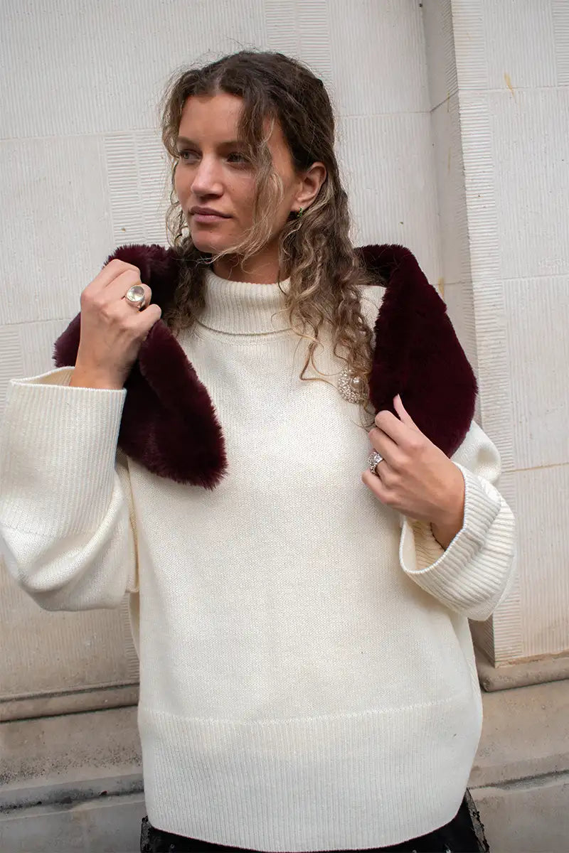 Nooki Cate Burgundy Faux Fur Scarf - The Mercantile London