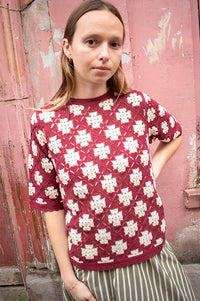 Yerse Cream & Maroon Crochet Top