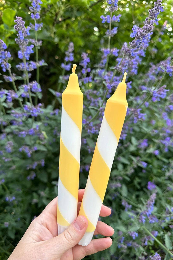 Florrie & Wren Butter Yellow Stripe Hand Dipped Candles  - The Mercantile London
