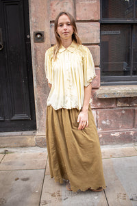 Yerse Vanilla Pleated Embroidered Blouse