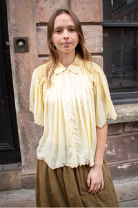 Yerse Vanilla Pleated Embroidered Blouse