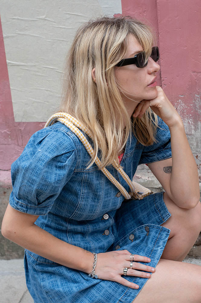 Damson Madder Adeline Shell Laser Check Mini Dress - The Mercantile London