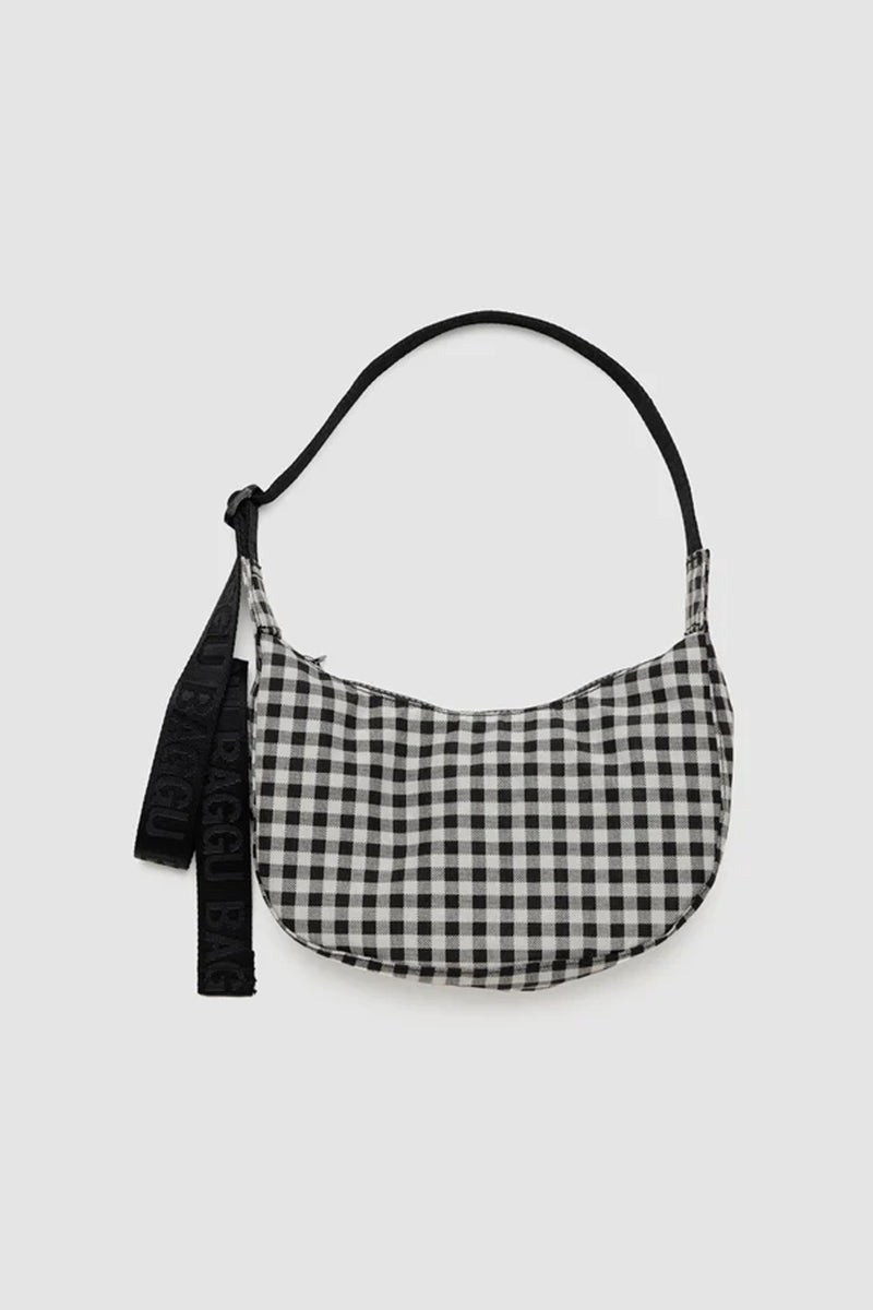 Baggu Small Crescent Black & White Gingham Bag - The Mercantile London