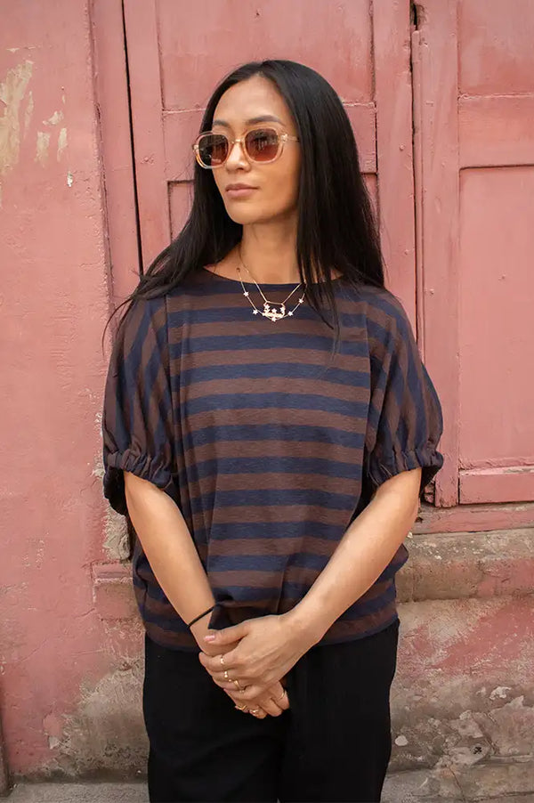 By-Bar Merle Coffee Bean Stripe Top