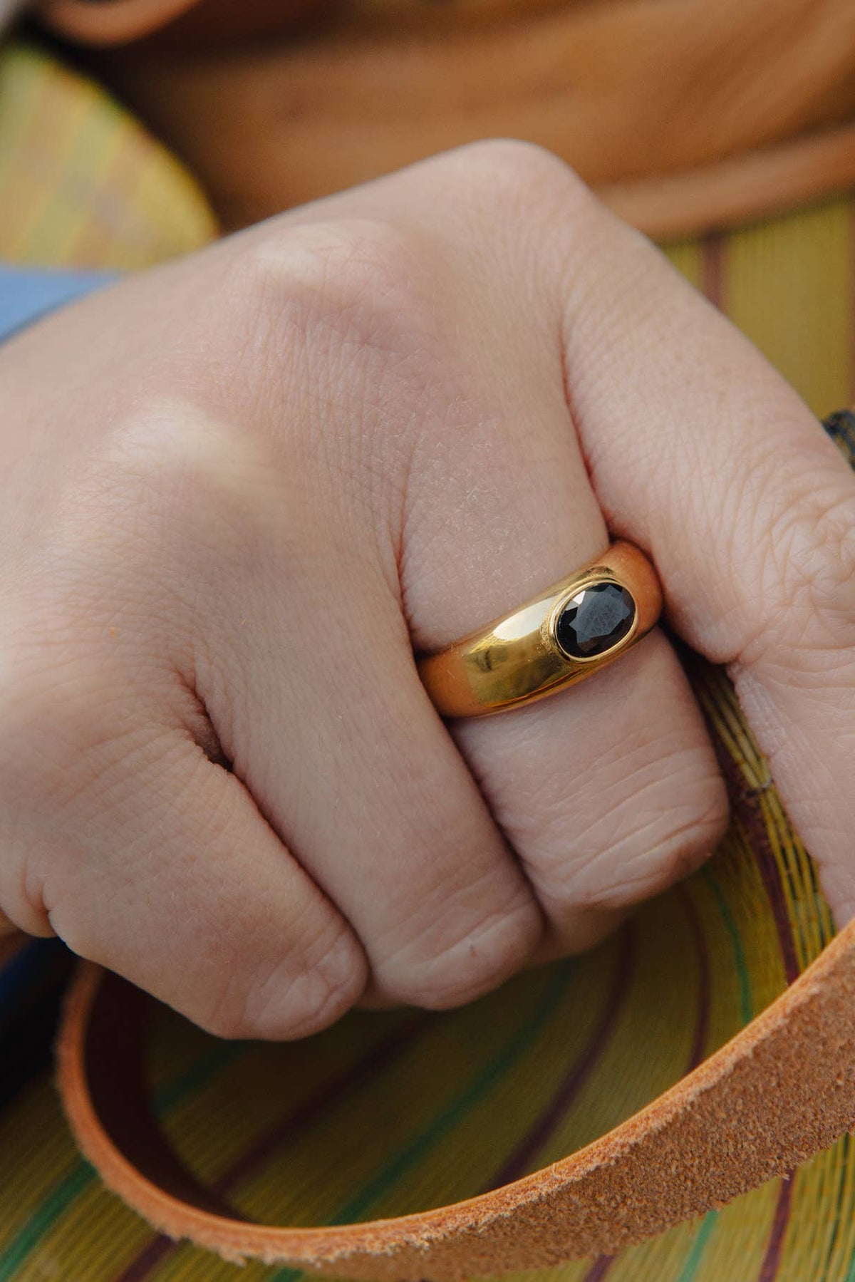 Nordic Muse Gold Black Onyx Stone Ring