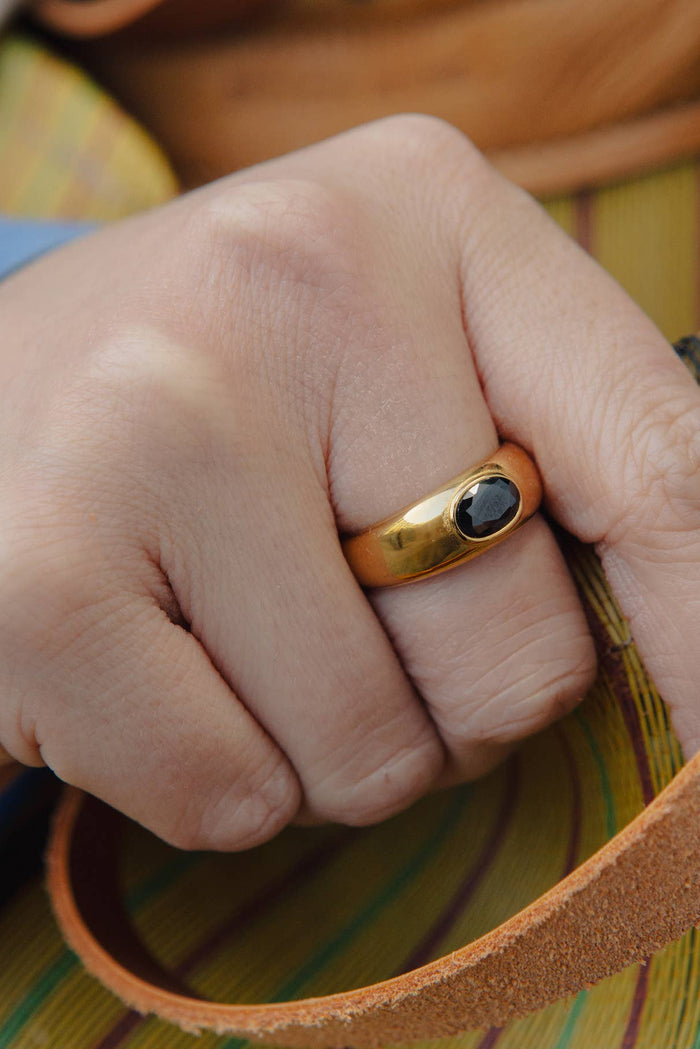 Nordic Muse Gold Black Onyx Stone Ring