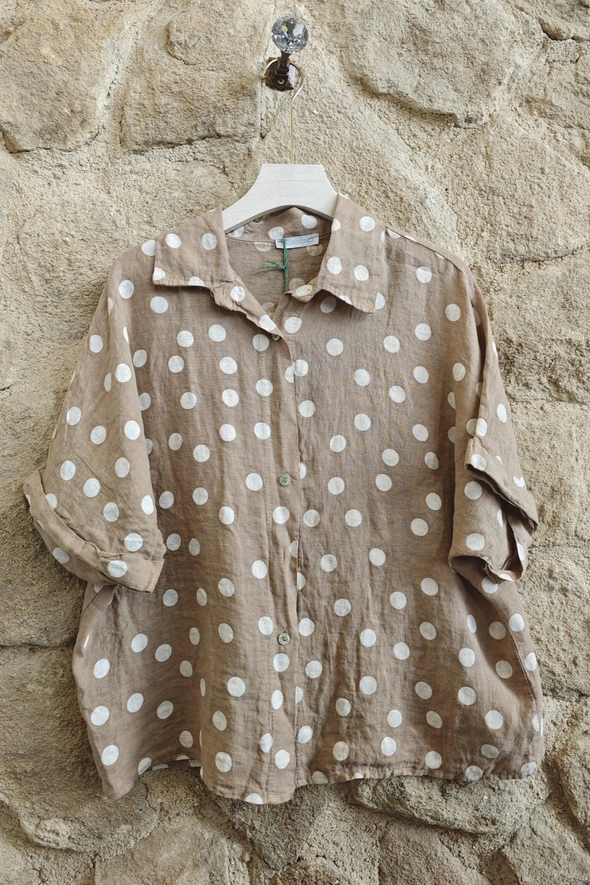 Linen & More Camel Polka Dot Blouse