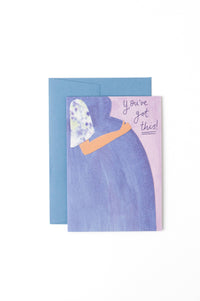 Greeting card with a blue envelope on a white background