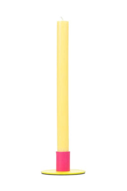 Yellow and pink cylindrical object on a white background