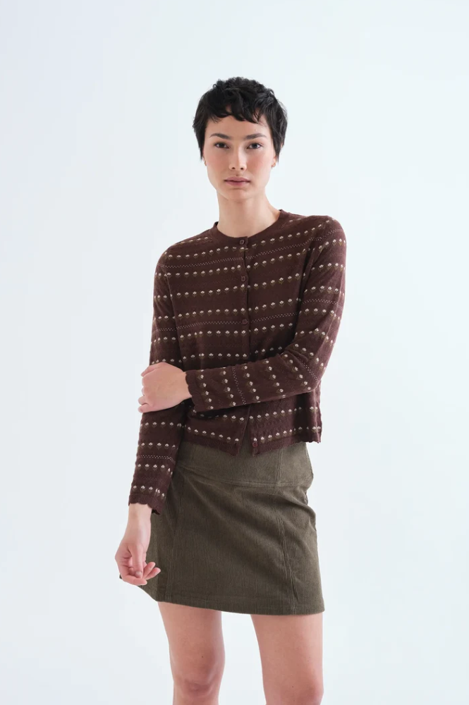 Compania Fantastic Brown Embroidered Flower Cardigan