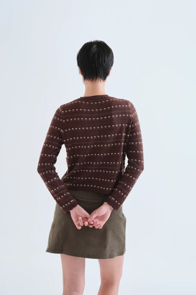 Compania Fantastic Brown Embroidered Flower Cardigan