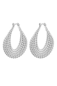 Pair of silver chain hoop earrings on a white background