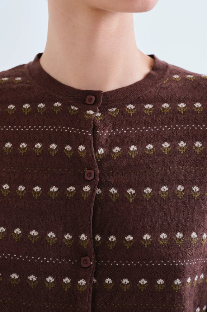 Compania Fantastic Brown Embroidered Flower Cardigan