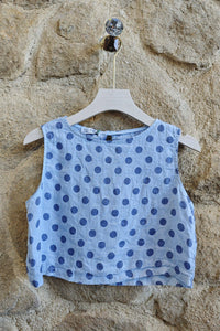 Linen & More Celeste Sky Blue Polka Dot Top