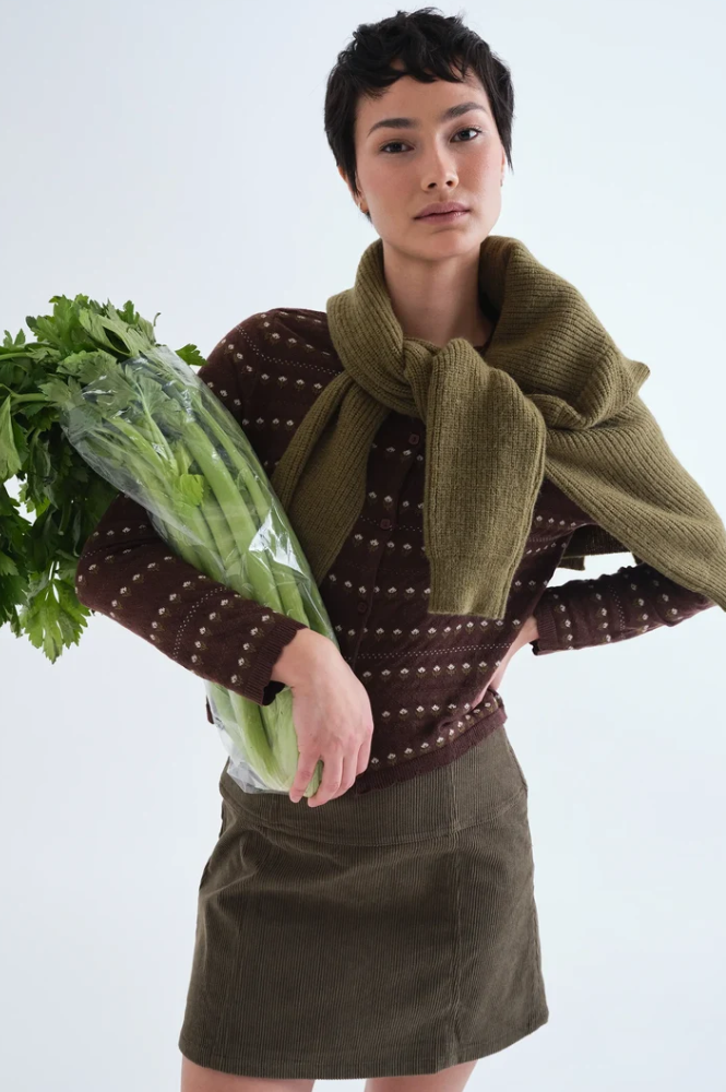 Compania Fantastic Brown Embroidered Flower Cardigan