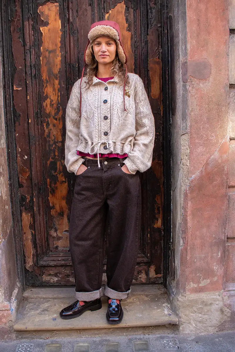 Object Gunvi Macadamia Cable Knitted Cardigan - The Mercantile London