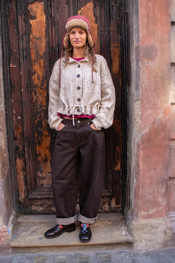 Object Gunvi Macadamia Cable Knitted Cardigan - The Mercantile London