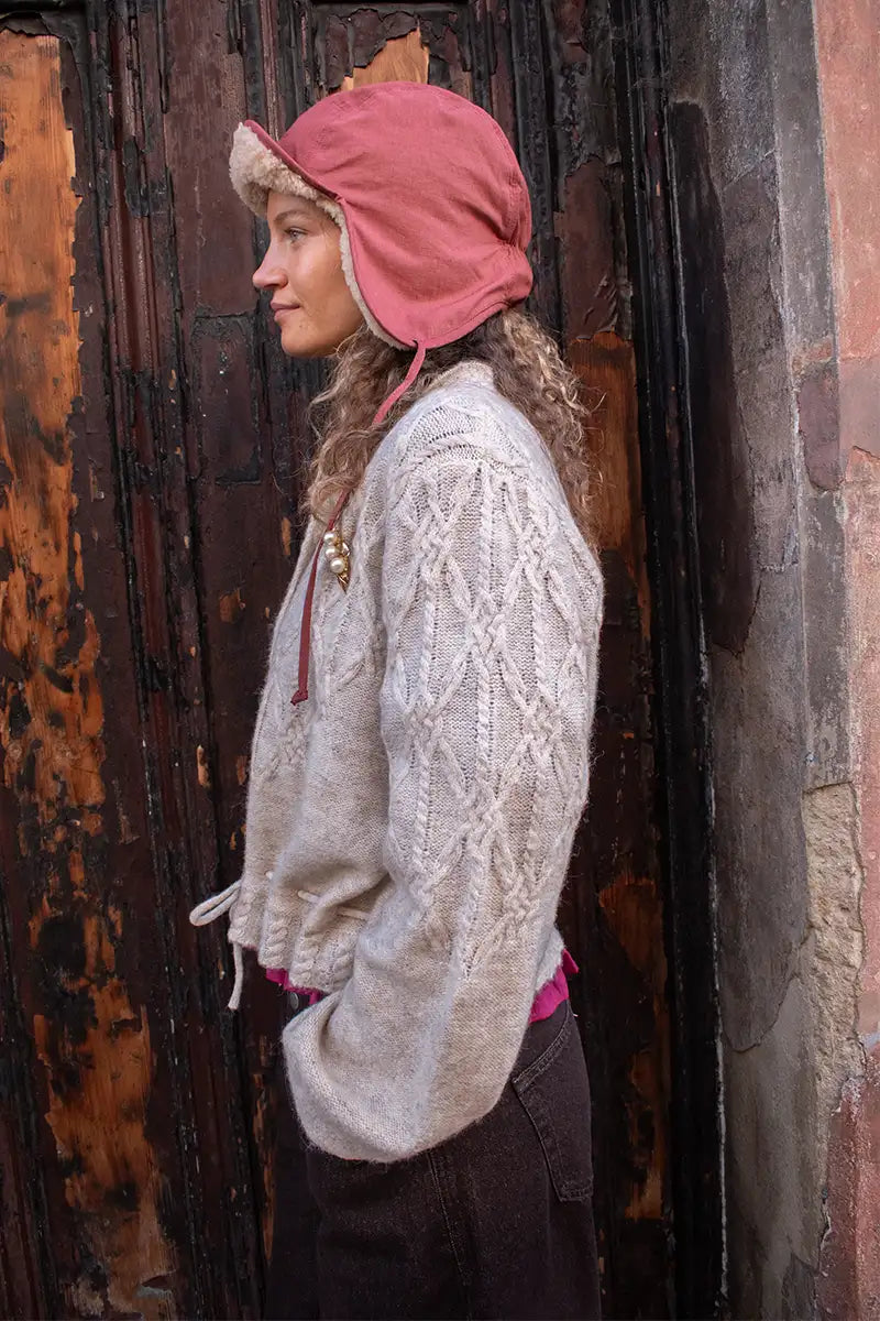 Object Gunvi Macadamia Cable Knitted Cardigan - The Mercantile London