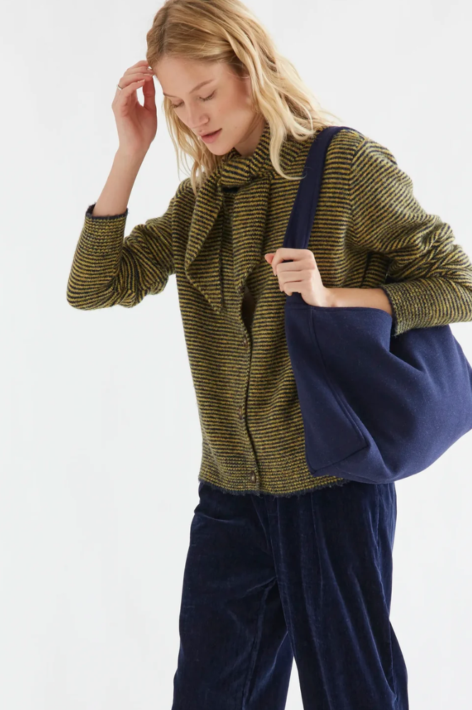Compania Fantastica Yellow And Navy Striped Knitted Cardigan