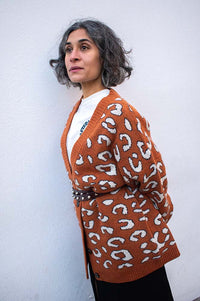 Stella Nova Burnt Orange Animal Jacquard Cardigan - The Mercantile London