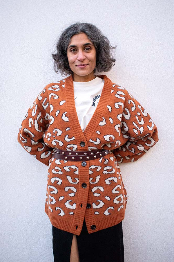 Stella Nova Burnt Orange Animal Jacquard Cardigan - The Mercantile London