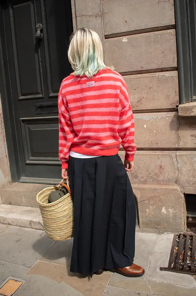 ICHI Blush Pink & Red Stripe Cardigan