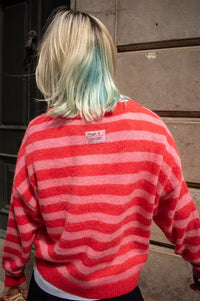 ICHI Blush Pink & Red Stripe Cardigan