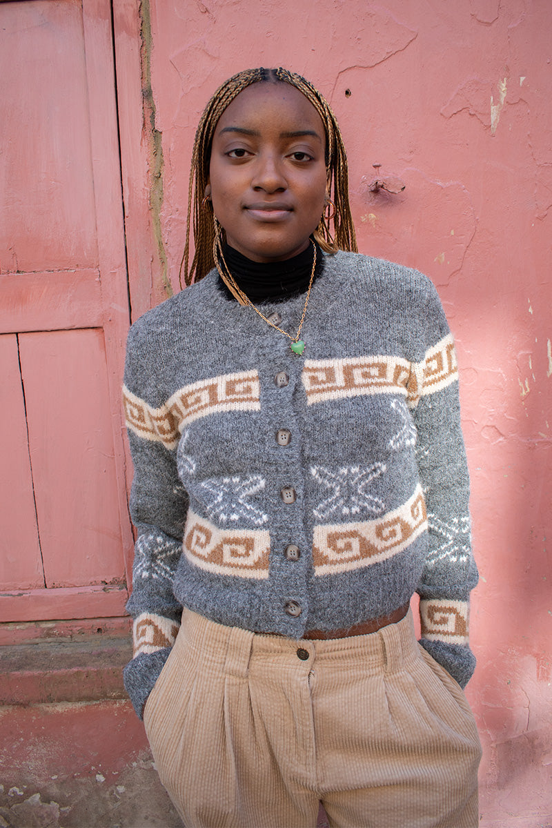 Object Galia Intarsia Knit Cardigan - The Mercantile London