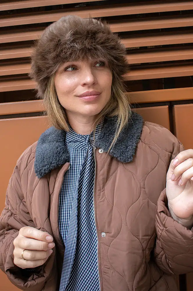ICHI Ebna Brown Furry Hat
