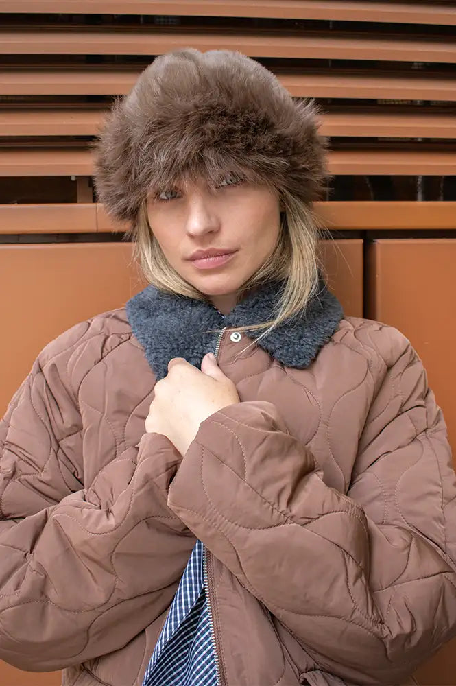 ICHI Ebna Brown Furry Hat