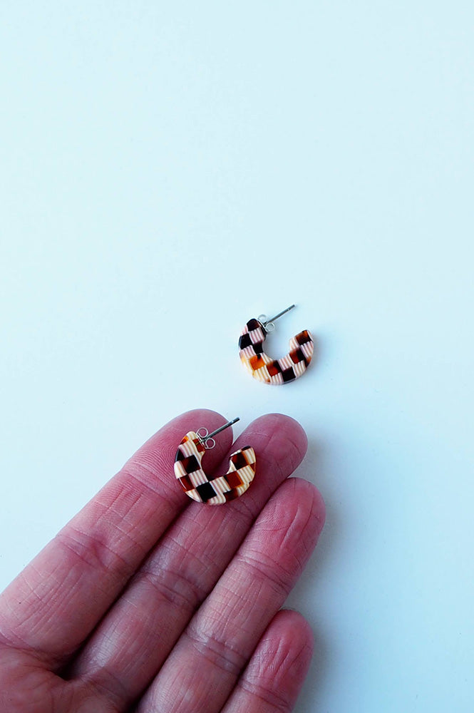 Custom Made Honey Checker Super Mini Hoop Earrings - The Mercantile London