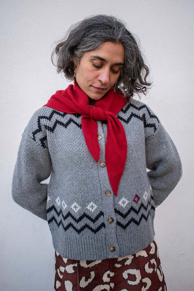 Damson Madder Cecily Bunny Lambswool Intarsia Cardigan - The Mercantile London