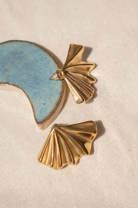White Concertina Gold Earrings