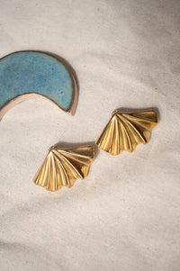 White Concertina Gold Earrings
