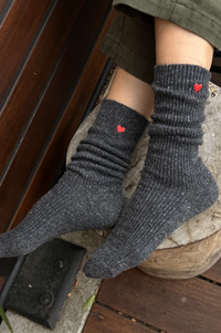 Le Bon Shoppe Charcoal Heart Embroidered Snow Socks