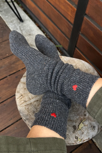 Le Bon Shoppe Charcoal Heart Embroidered Snow Socks
