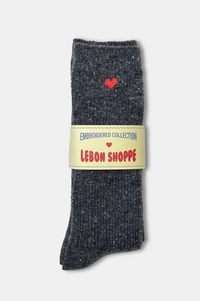 Le Bon Shoppe Charcoal Heart Embroidered Snow Socks