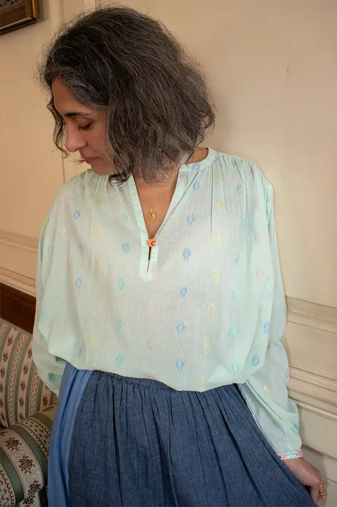 Charlie Joe Adua Aqua Embroidered Blouse - The Mercantile London