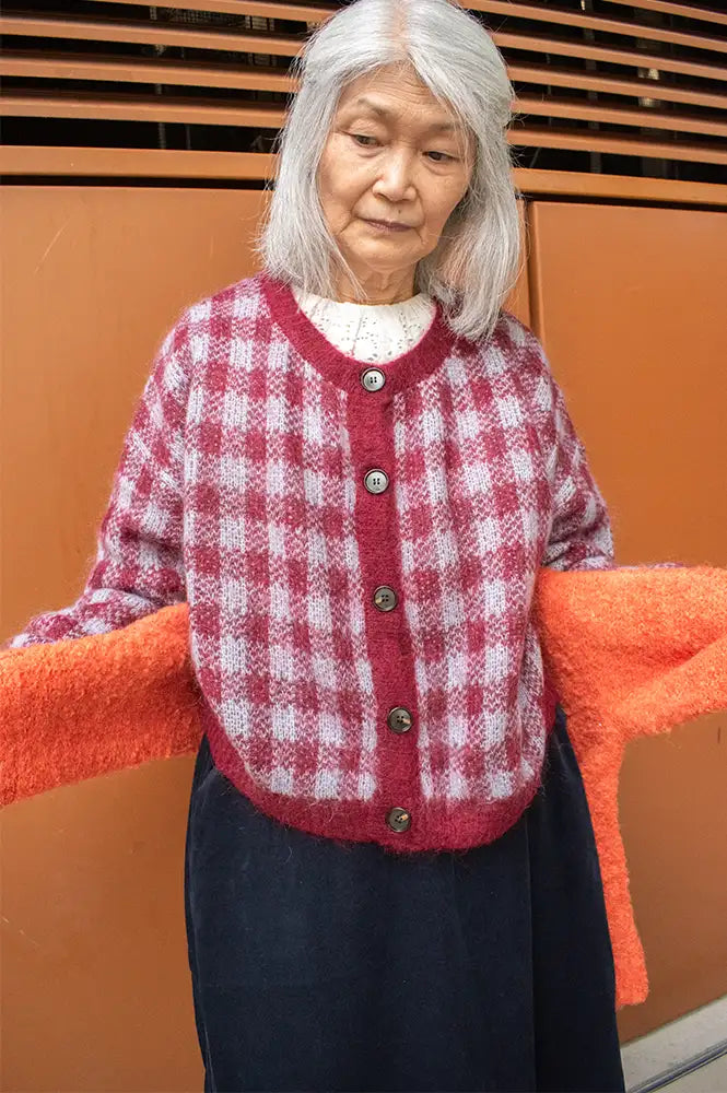 FRNCH Aomori Bordeaux Checked Cardigan
