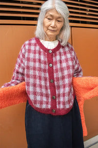 FRNCH Aomori Bordeaux Checked Cardigan