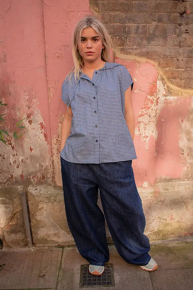 Stella Nova Blue Checks Drop Shoulder Top - The Mercantile London