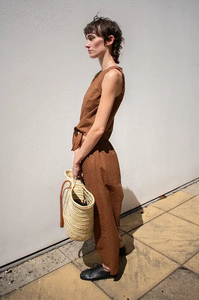 Amente Brown & Orange Checkered Drawstring Trousers