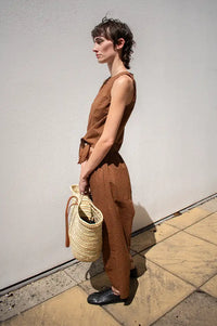 Amente Brown & Orange Checkered Drawstring Trousers