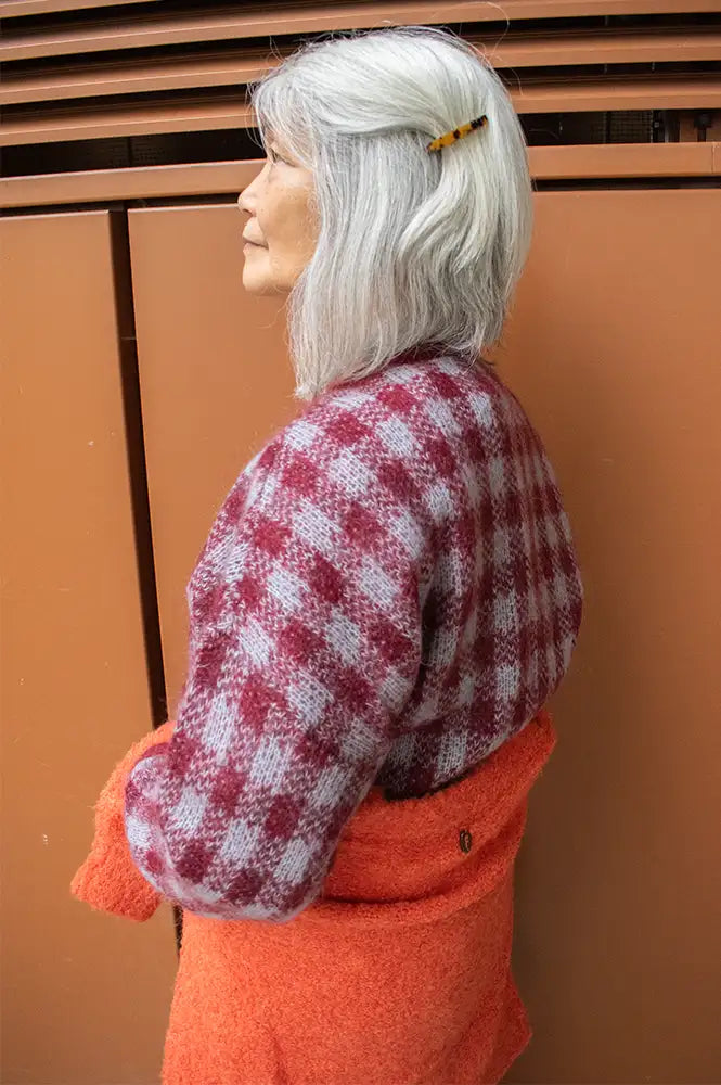 FRNCH Aomori Bordeaux Checked Cardigan
