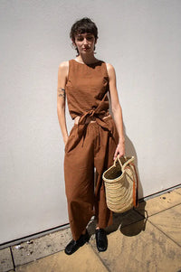 Amente Brown & Orange Checkered Tie Top