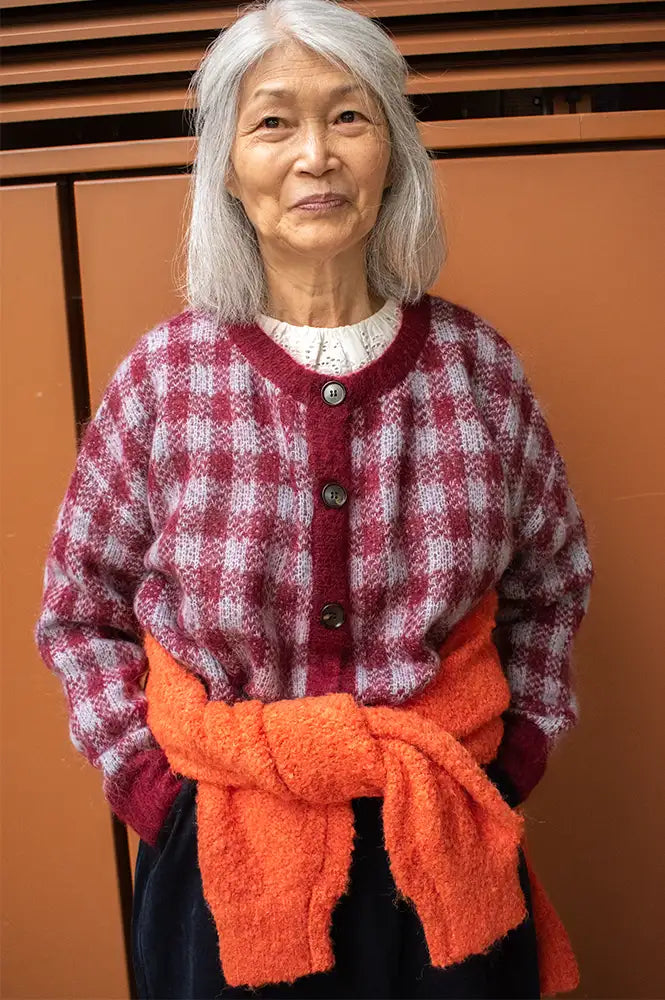 FRNCH Aomori Bordeaux Checked Cardigan