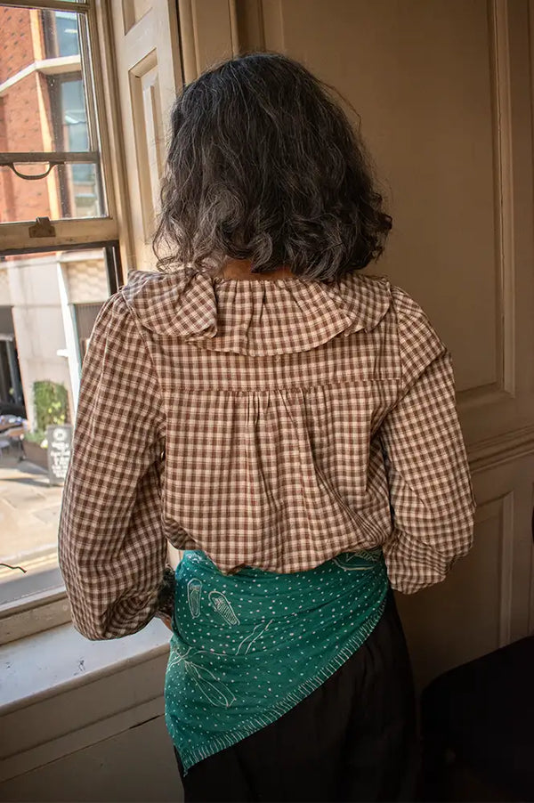By Together Brown Gingham Ruffle Blouse