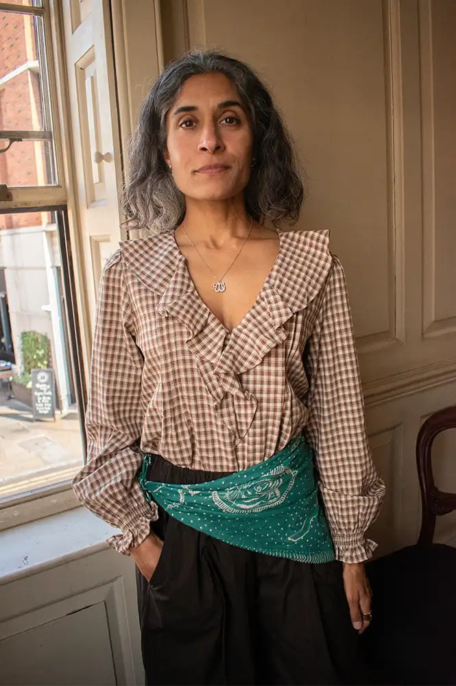 By Together Brown Gingham Ruffle Blouse