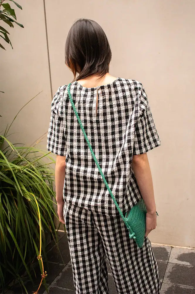 ICHI Karra Black & White Check Top