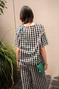 ICHI Karra Black & White Check Top